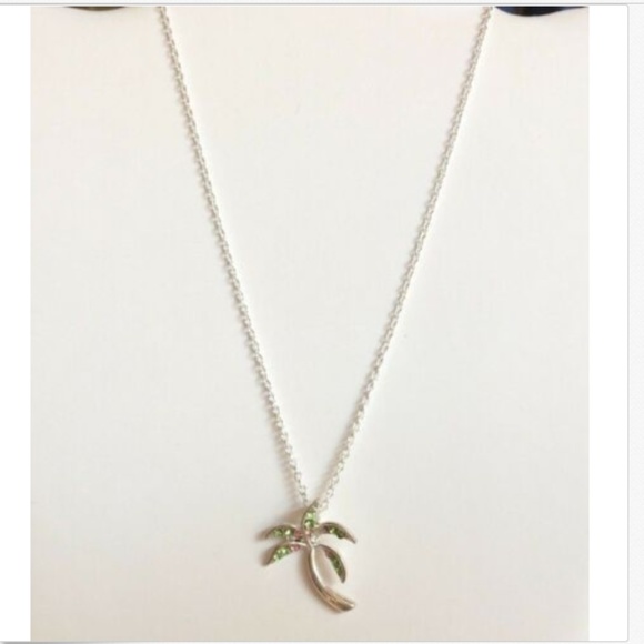 Vintage Silver Coconut Palm Tree Necklace 18" Crystal Island Plated Pendant - Picture 6 of 9